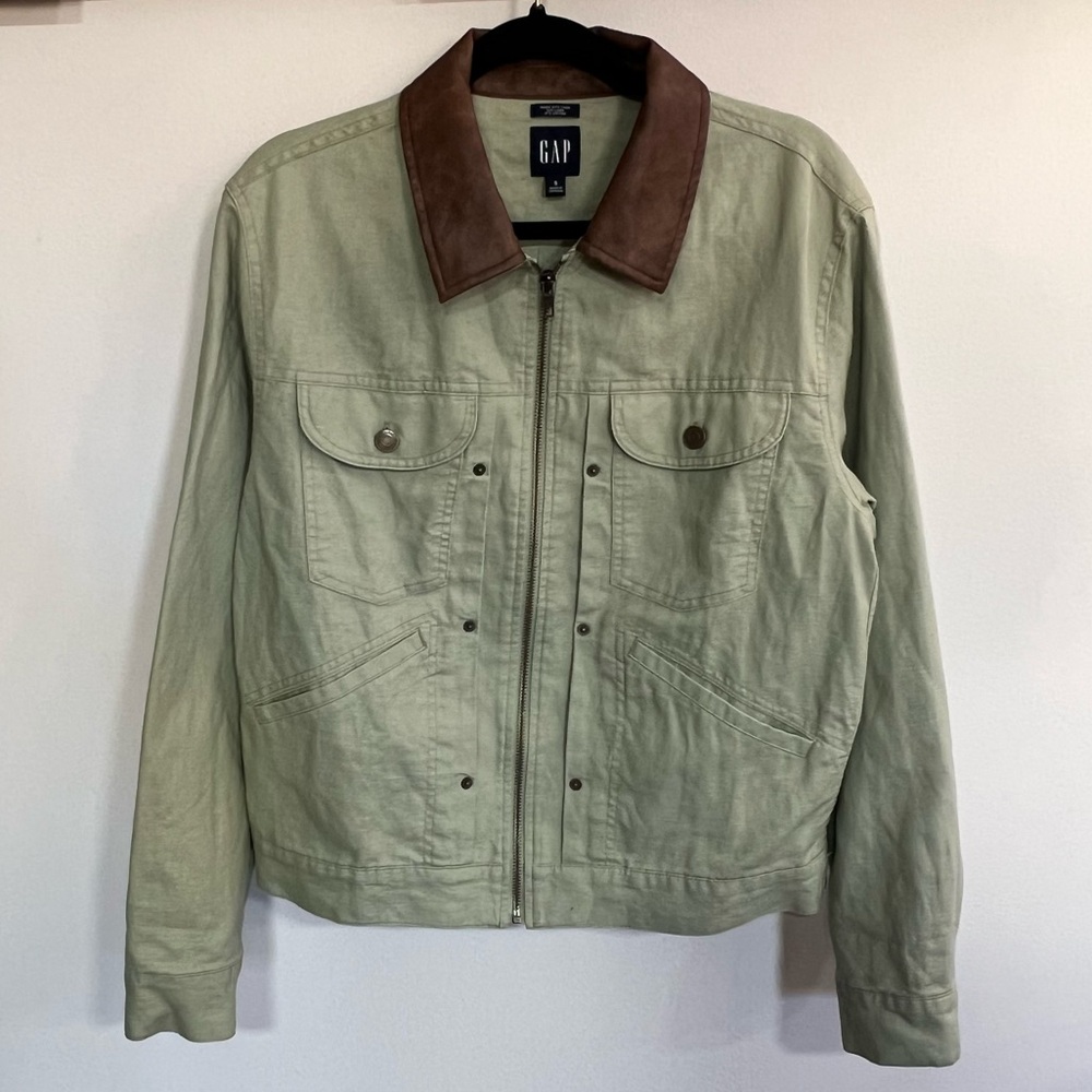 *NEW* Gap Unisex Linen Cotton Trucker Jacket in Gasoline Green